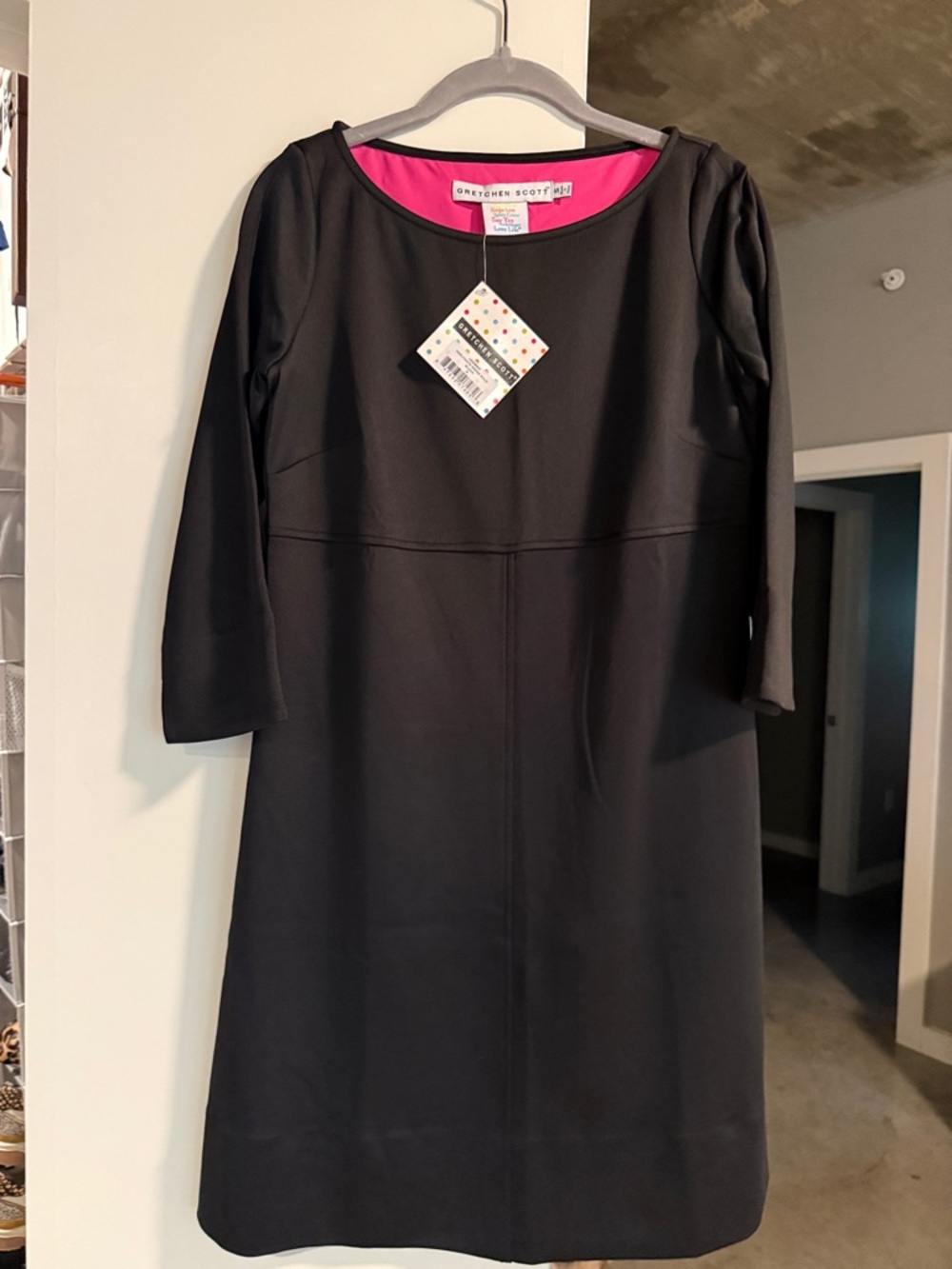 Gretchen Scott Designs Black Mini Dress with Hot Pink Neckline